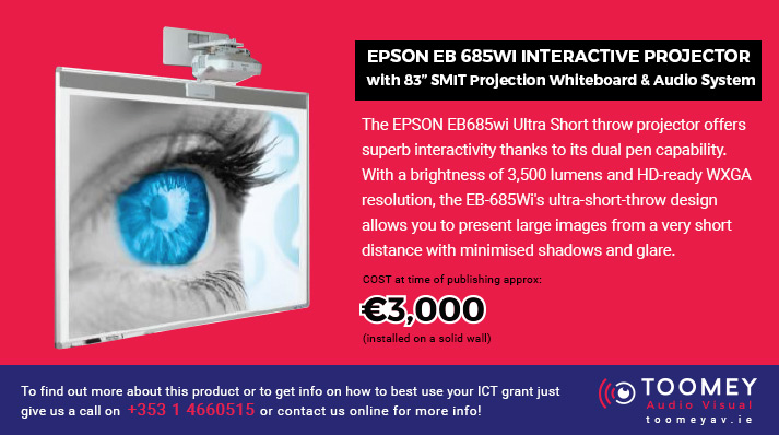 EPSON EB 685Wi Interactive Projector with 83 inch SMIT Projection Whiteboard & Audio System