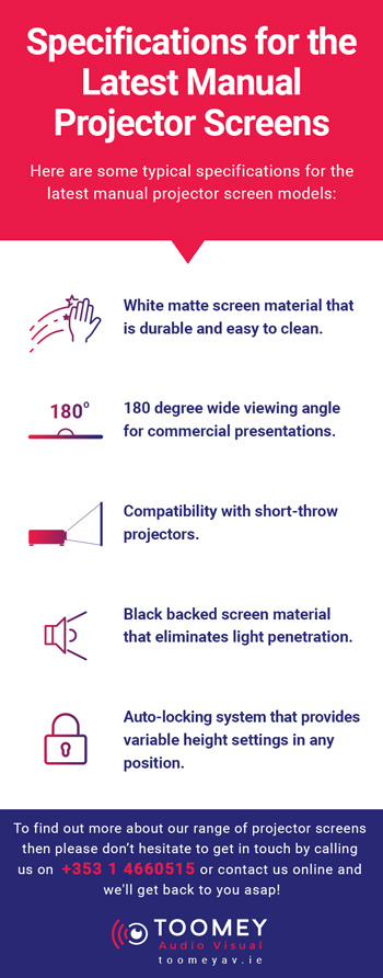 Specifications for the Latest Manual Projector Screens - Toomey Audiovisual