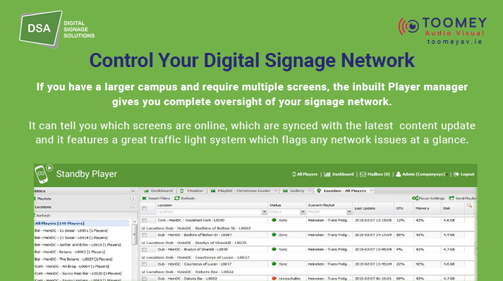 DSA Digital Signage - Player Management - Toomey