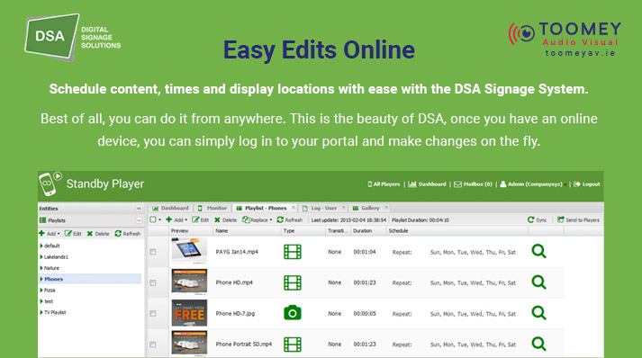 DSA Digital Signage - Playlist Management - Toomey